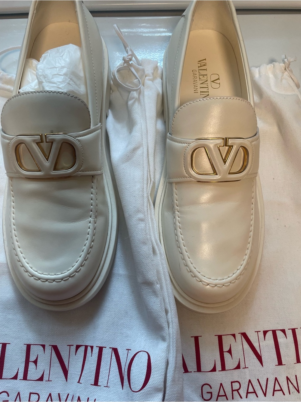 Valentino Garavani Cream Leather Loafers with V Logo